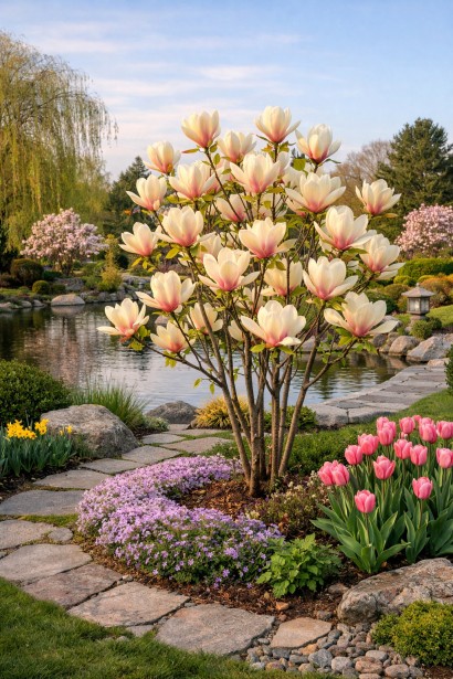 Магнолія гібридна Санрайз в саду